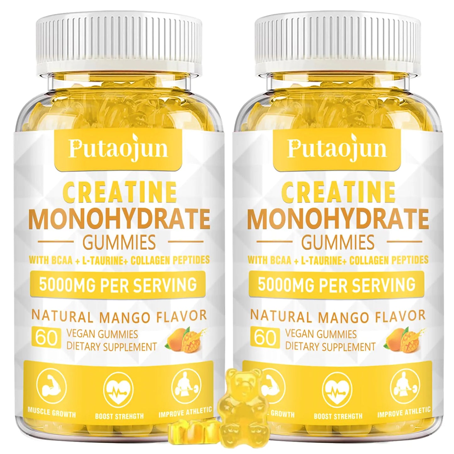 Creatine Monohydrate with Vitamins D3 & B12 | Sugar-free Hydrolyzed Collagen & Creatine gummies | Formulated to enhance Muscle Strength | Workout supplement suitable for men & women | 120 Count