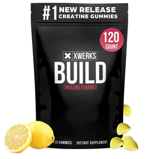 Xwerks Build Creatine Gummies for Men & Women 120 Count 100% Pure Creatine Monohydrate Lemon Flavored Muscle Building Gummy (4g per Serving) Pre Workout Anti-Melting Gummies (5000mg