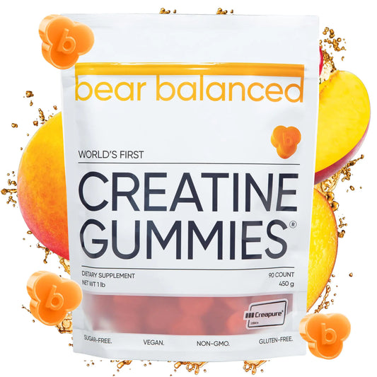 Bear Balanced Creatine Gummies for Men & Women - Creatine Monohydrate L-Theanine L-Tyrosine & B12 for Muscle Growth Strength and Focus Peach Mango 1 Pack